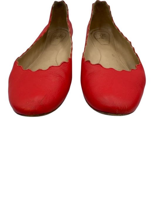 Chloe Shoe Size 35.5 Red Leather Scalloped Flats Red / 35.5