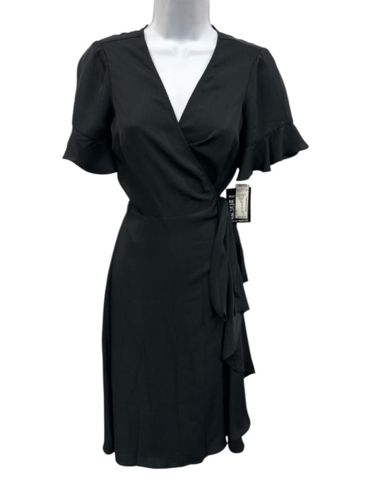 Madewell Size XS Black Triacetate Wrap Ruffle Detail Dress Black / XS