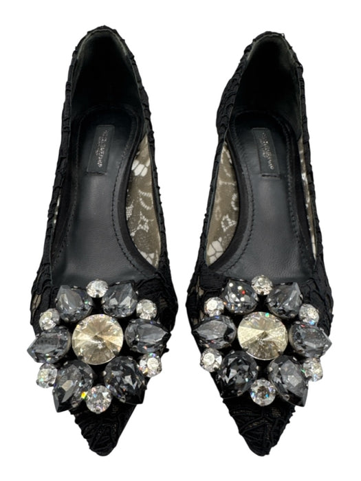 Dolce & Gabbana Shoe Size 35 Black Leather Pointed Toe Lace Kitten Heel Pumps Black / 35