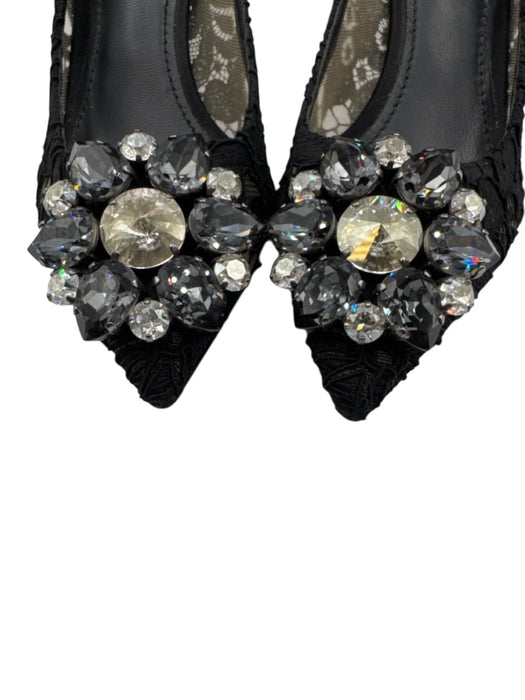 Dolce & Gabbana Shoe Size 35 Black Leather Pointed Toe Lace Kitten Heel Pumps Black / 35