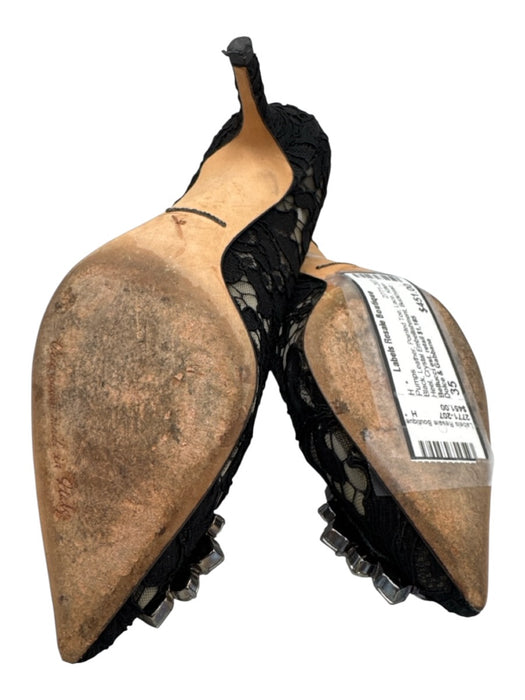 Dolce & Gabbana Shoe Size 35 Black Leather Pointed Toe Lace Kitten Heel Pumps Black / 35