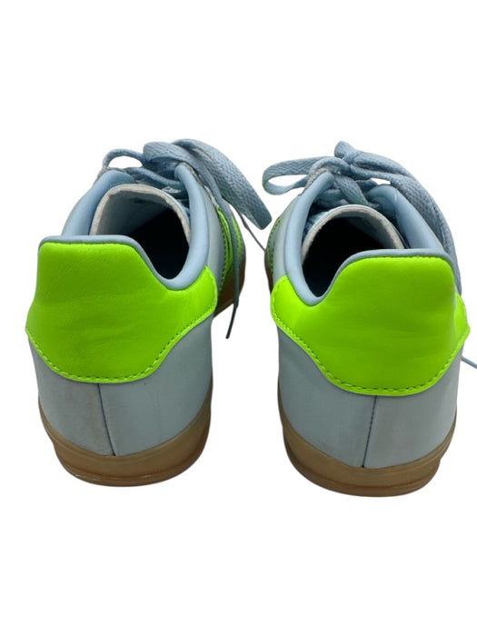 Adidas Shoe Size 5 Blue & Neon Green Leather Upper Gum sole 3 Stripe Sneakers Blue & Neon Green / 5