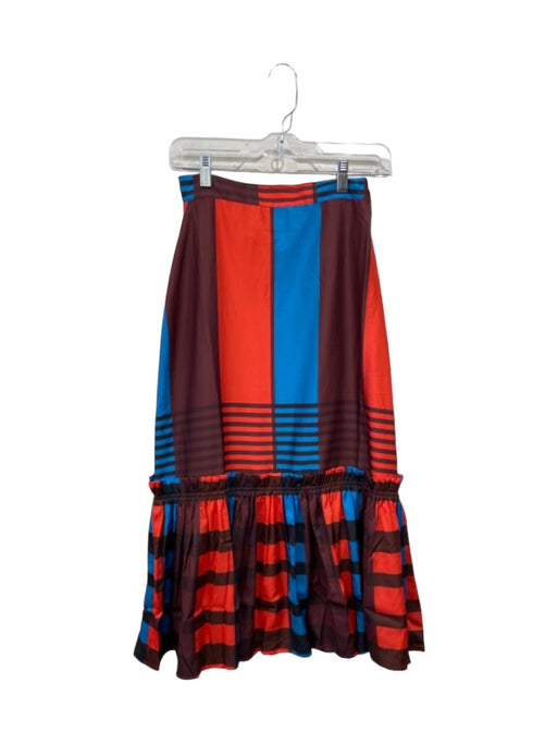 Eva Franco Size 2 Red, Blue & Black Polyester Blend abstract stripe Ruffle Skirt Red, Blue & Black / 2