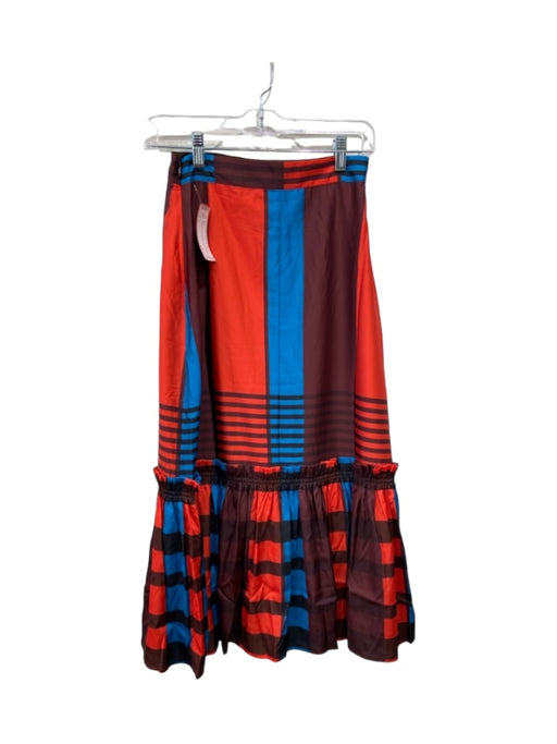 Eva Franco Size 2 Red, Blue & Black Polyester Blend abstract stripe Ruffle Skirt Red, Blue & Black / 2