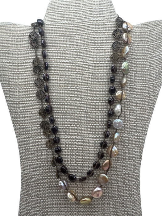 Love Heals Brown, Red, Multi Metal & Beads Rope Pearls Necklace Brown, Red, Multi