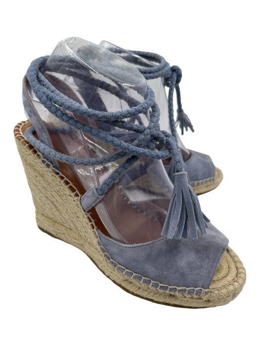 Joie Shoe Size 37 Blue & Beige Suede open toe Tie Ankle Woven Base Wedges Blue & Beige / 37