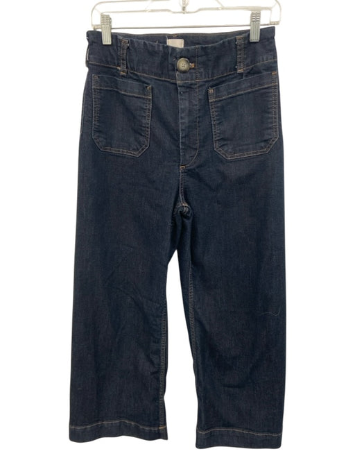 Maeve Size 28 Black Wash Cotton Denim High Rise Patch Pocket Crop Wide Leg Jeans Black Wash / 28