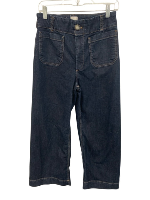 Maeve Size 28 Black Wash Cotton Denim High Rise Patch Pocket Crop Wide Leg Jeans Black Wash / 28