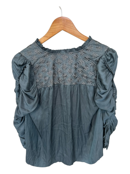 Ulla Johnson Size 4 Teal Blue Polyester Long Sleeve Ruffle Collar Top Teal Blue / 4