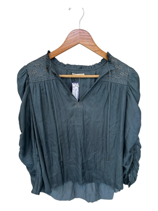 Ulla Johnson Size 4 Teal Blue Polyester Long Sleeve Ruffle Collar Top Teal Blue / 4