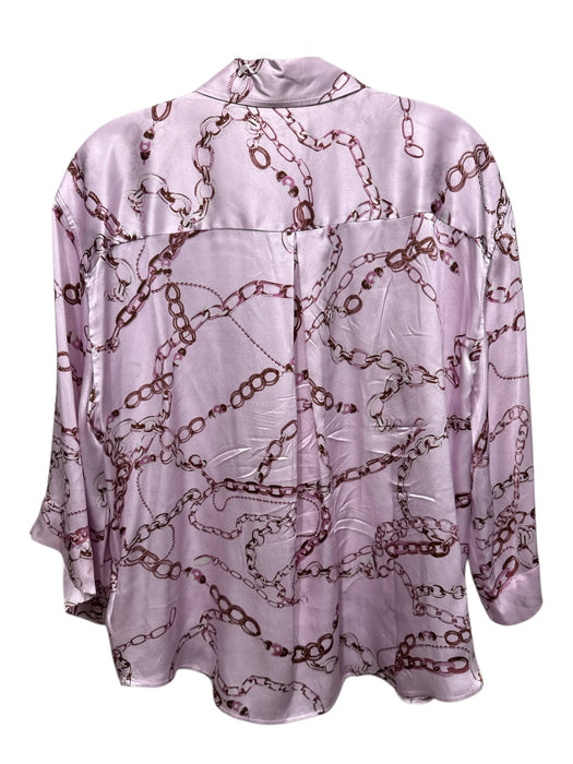 L'agence Size M Purple & Brown Silk Button Up Chain Print Collar Long Sleeve Top Purple & Brown / M