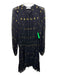 A.L.C. Size 10 Black & Gold Silk Clover Metallic Thread Sheer Long Sleeve Dress Black & Gold / 10