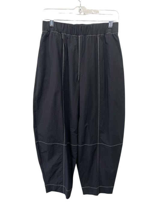 Ganni Size 38 Black & White Cotton Blend Elastic Waistband Contrast Stitch Pants Black & White / 38