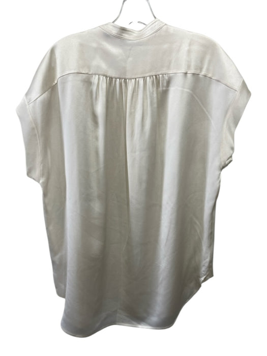Vince Size M Cream White Silk Short Dolman Sleeve V Neck Quarter Button Top Cream White / M