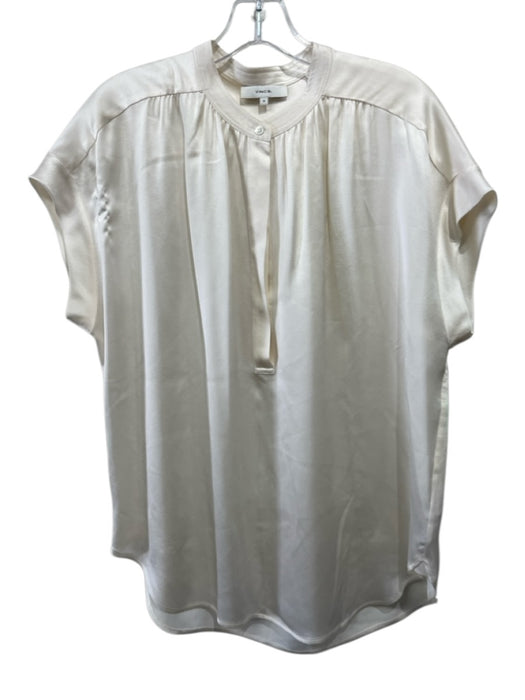 Vince Size M Cream White Silk Short Dolman Sleeve V Neck Quarter Button Top Cream White / M
