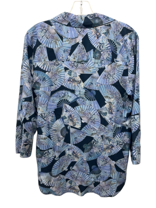 L'agence Size M Mixed Blues Viscose Fan Print 3/4 Sleeve Button Up Shirt Top Mixed Blues / M