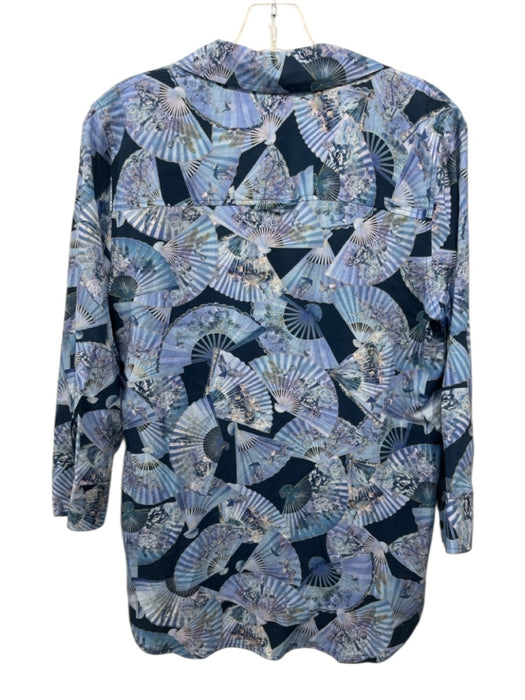 L'agence Size M Mixed Blues Viscose Fan Print 3/4 Sleeve Button Up Shirt Top Mixed Blues / M
