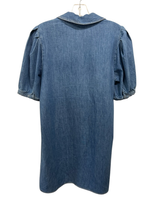 Frame Size M Medium Wash Cotton Short Puff Sleeve Button Front Chambray Dress Medium Wash / M