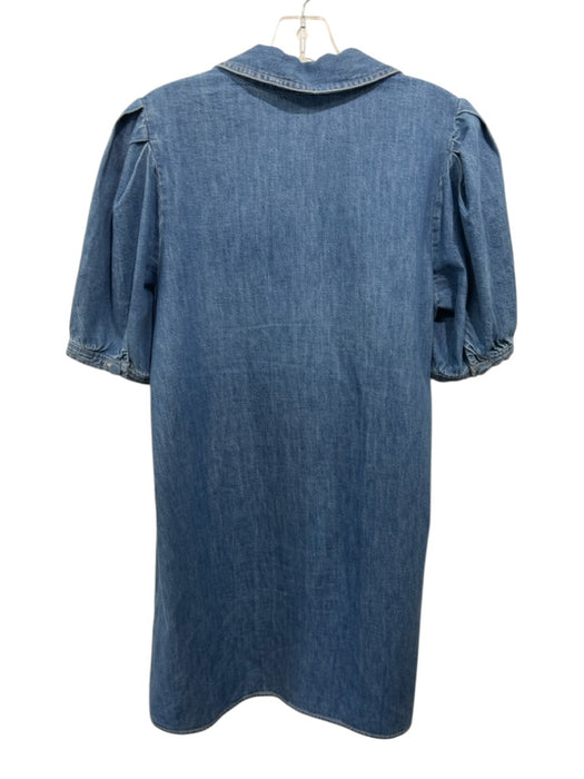 Frame Size M Medium Wash Cotton Short Puff Sleeve Button Front Chambray Dress Medium Wash / M