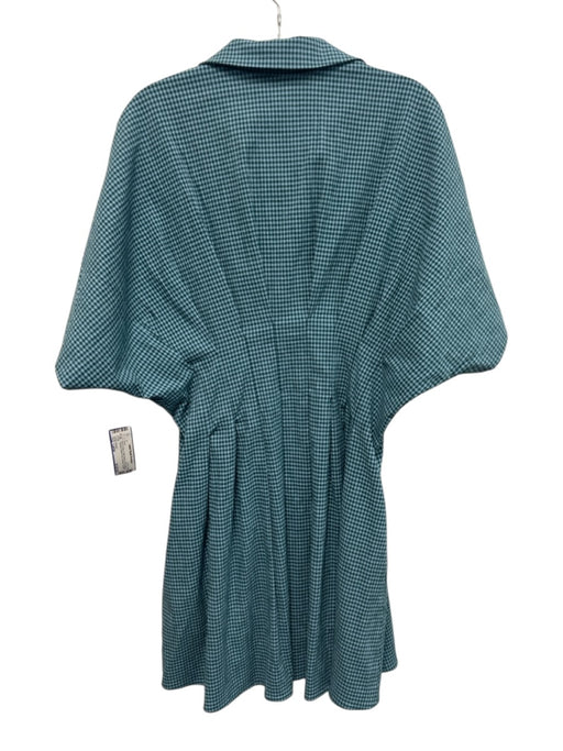 Exquise Size Large Blue & Green Cotton Blend Short Sleeve Gingham Pleated Dress Blue & Green / Large