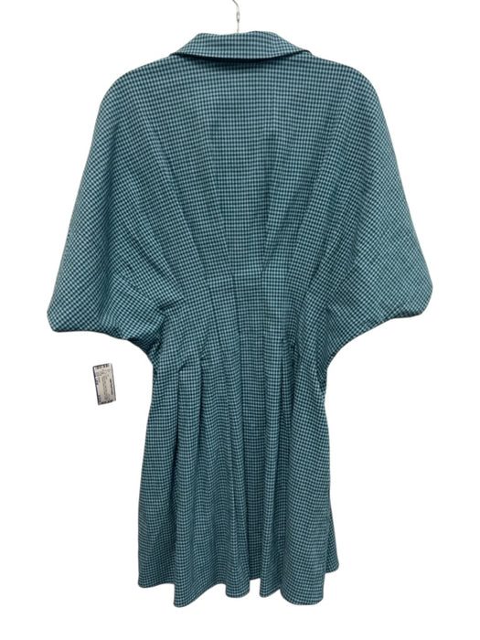 Exquise Size Large Blue & Green Cotton Blend Short Sleeve Gingham Pleated Dress Blue & Green / Large