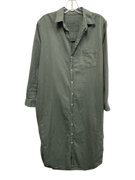 Frank & Eileen Size M Dark Green Cotton Long Sleeve Button Front Midi Dress Dark Green / M