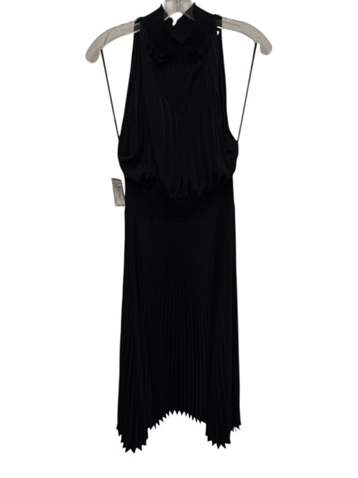 A.L.C. Size 8 Black Polyester Sleeveless Pleats Smocked Neck Midi Dress Black / 8