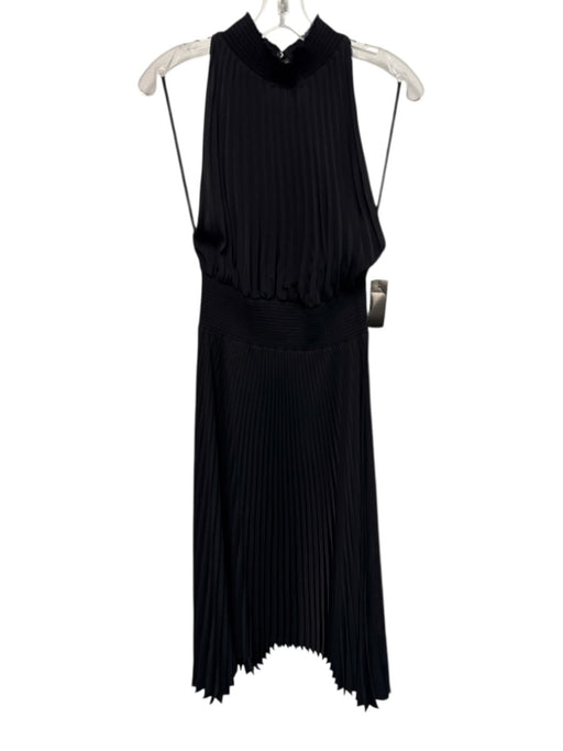 A.L.C. Size 8 Black Polyester Sleeveless Pleats Smocked Neck Midi Dress Black / 8