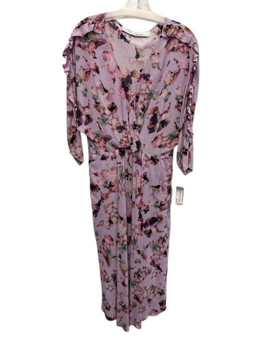 IRO Size 40 Pink & Multi Viscose Split Neck Surplice Floral Print Dress Pink & Multi / 40