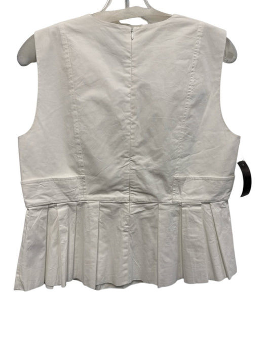 Ganni Size 40 White Cotton Sleeveless Split Neck Back Zip Pleats Top White / 40