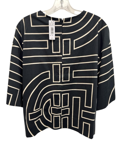 Natori Size M Black & White Cotton 1/2 Sleeve Stripes Back Zip Top Black & White / M