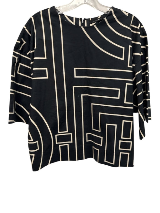 Natori Size M Black & White Cotton 1/2 Sleeve Stripes Back Zip Top Black & White / M