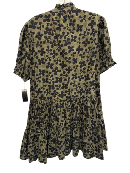 A Piece Apart Size M Green & Black Cotton floral print Button Front Pleats Dress Green & Black / M
