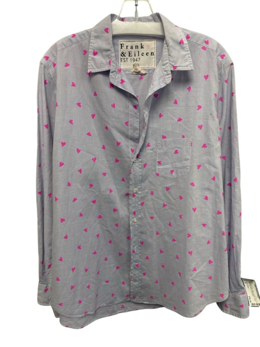 Frank & Eileen Size M Light Blue & Pink Cotton Hearts Button Front Top Light Blue & Pink / M