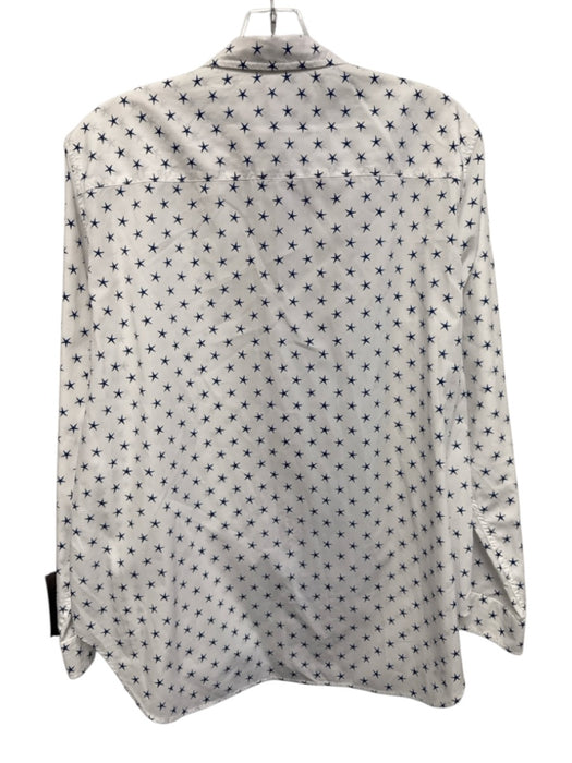 Frank & Eileen Size L White & Blue Cotton Stars Button Front Long Sleeve Top White & Blue / L