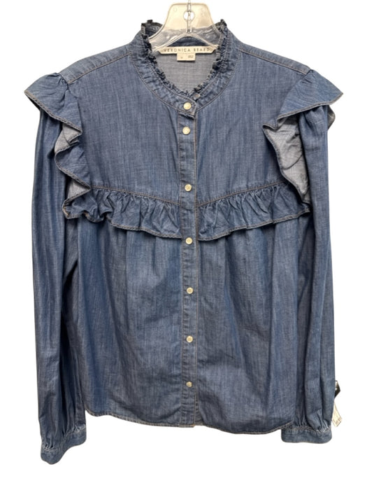 Veronica Beard Size 10 Dark Wash Cotton & Tencel Long Sleeve Button Front Top Dark Wash / 10