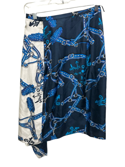 Tibi Size 2 Navy, Blue & White Silk Side Zip Belt Print Front Slit Skirt Navy, Blue & White / 2