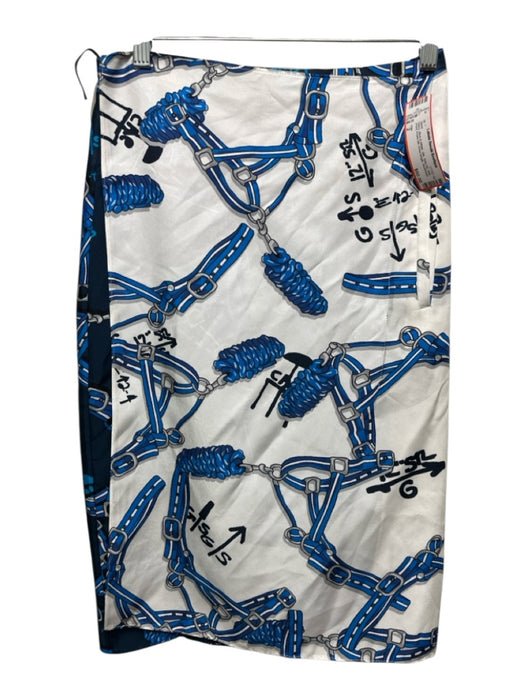 Tibi Size 2 Navy, Blue & White Silk Side Zip Belt Print Front Slit Skirt Navy, Blue & White / 2