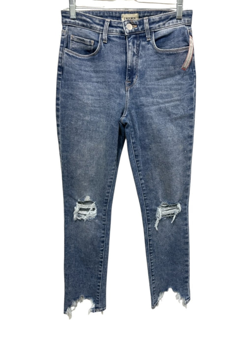 L'agence Size 25 Med Wash Cotton Denim Whiskering Ripped Knee Ripped Hem Skirt Med Wash / 25