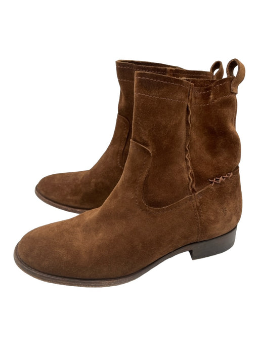 Frye Shoe Size 8.5 Dark Brown Suede Inverted Seams Flat Calf High Boots Dark Brown / 8.5