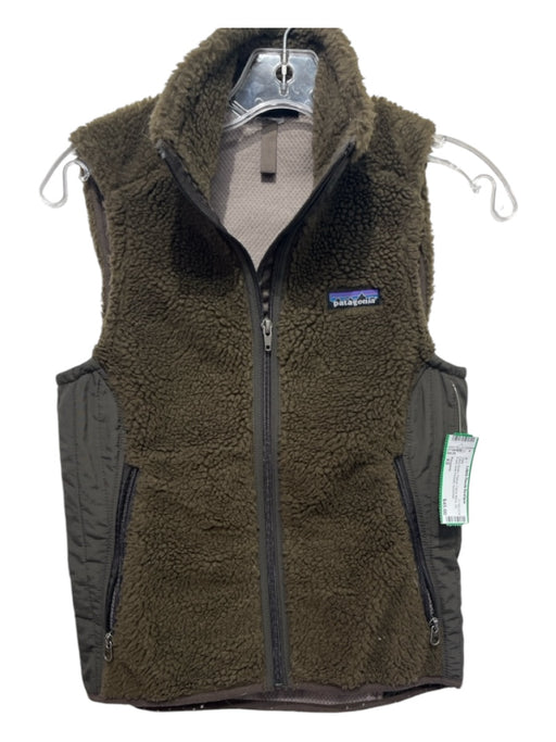 Patagonia Size XS Olive Green Fleece Fabric Block Zip Front Side Pockets Vest Olive Green / XS