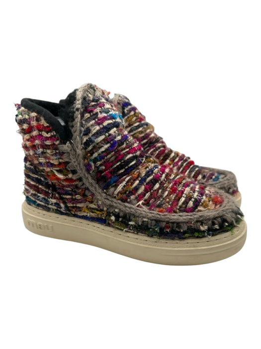 Mou Shoe Size 39.5 Beige & Multi Wool Knit Shearling Lined Platform Sneakers Beige & Multi / 39.5