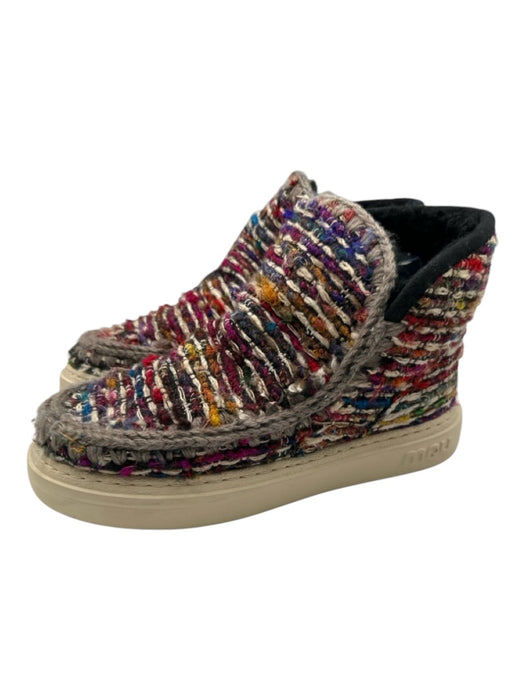 Mou Shoe Size 39.5 Beige & Multi Wool Knit Shearling Lined Platform Sneakers Beige & Multi / 39.5