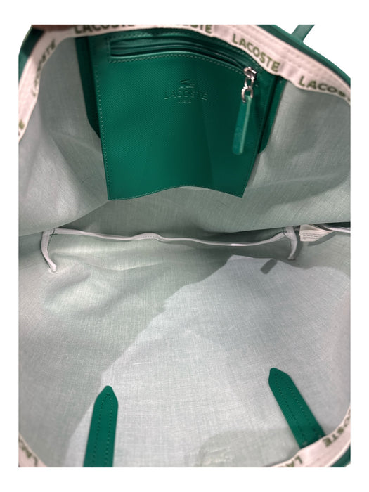Lacoste Hunter Green PVC Leather Handles Zip Top Logo Tote Bag Hunter Green / M/L