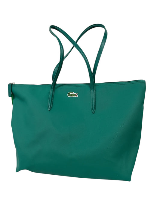 Lacoste Hunter Green PVC Leather Handles Zip Top Logo Tote Bag Hunter Green / M/L