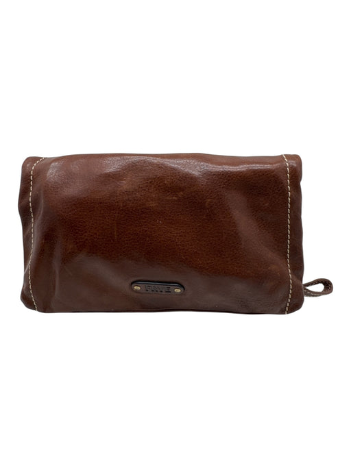 Frye Brown Leather Foldover Zip Pocket Wristlet Crossbody Strap Incl. Clutch Brown