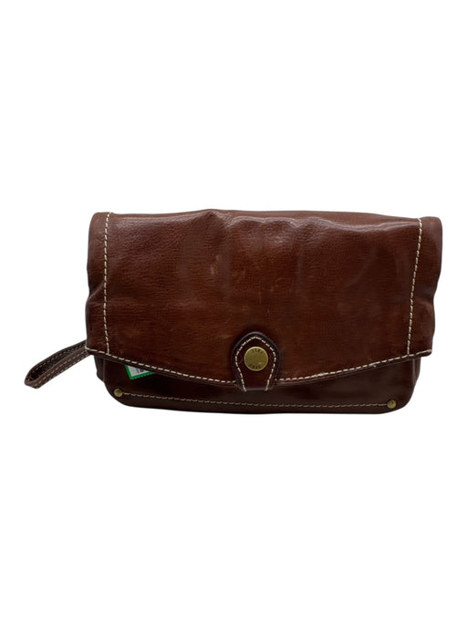 Frye Brown Leather Foldover Zip Pocket Wristlet Crossbody Strap Incl. Clutch Brown
