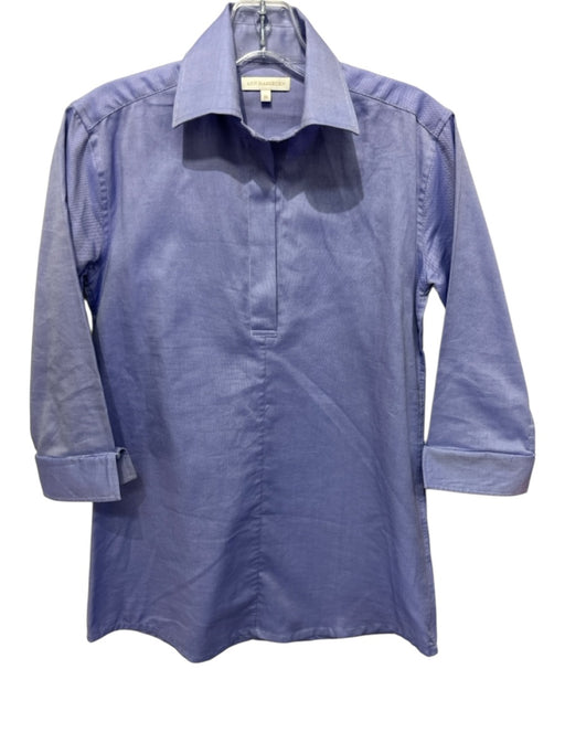 Ann Mashburn Size XS Blue & White Cotton 3/4 Sleeve Split V neckline Shirt Dress Blue & White / XS