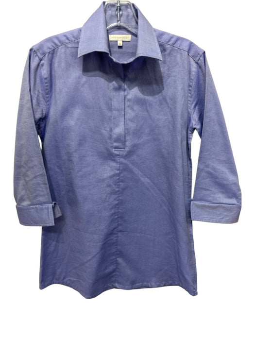 Ann Mashburn Size XS Blue & White Cotton 3/4 Sleeve Split V neckline Shirt Dress Blue & White / XS