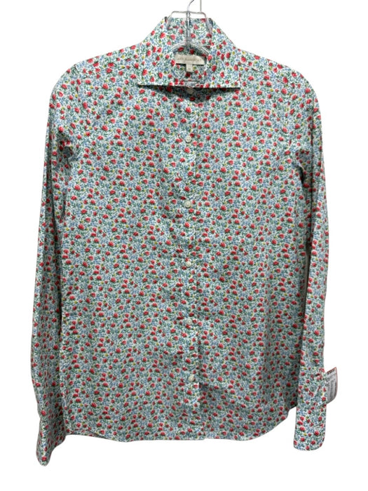 Ann Mashburn Size XS Red, Green, Blue Cotton Long Sleeve Floral Print Blouse Top Red, Green, Blue / XS